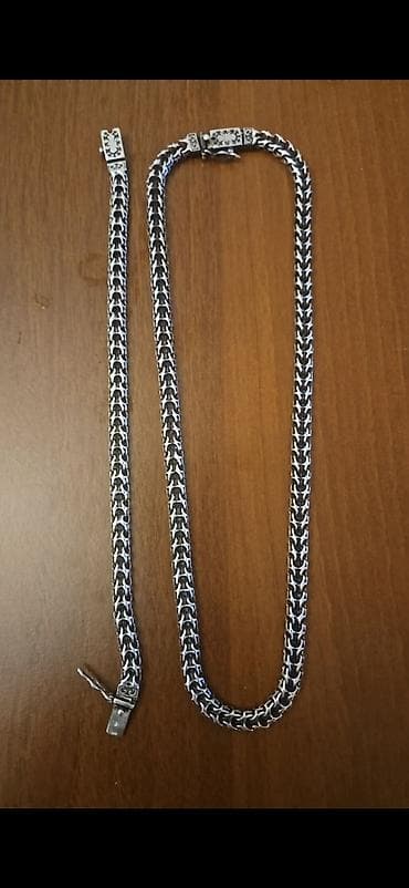 Kişi üçün zərgərlik dəsti – boyunbağı və bilərzik 123 qramdır ikisi — 1