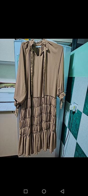 Qadın paltarı – bozumtul-qəhvəyi rəng - Uzun, geniş kəsim - Yumşaq