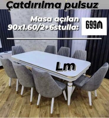 metbex stolu qiymetleri: Qonaq otağı üçün, Yeni, Açılan, Dördbucaq masa, 6 stul — 1