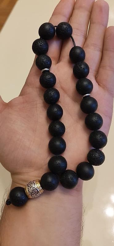14 por: Vulkan(Lava)Daşı təsbeh,14 mm,mumlu ipe yigilib,1 daş 14 mm ara — 10