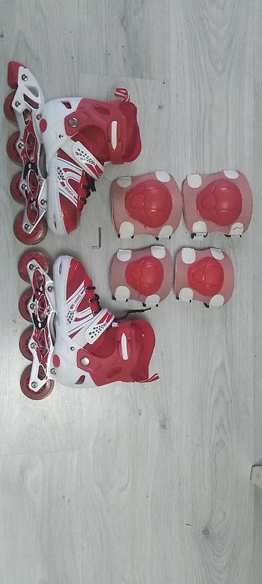 Ролики: Qırmızı-ağ inline konki dəsti - Brend/model: Dalin - Tərkib: 1 cüt 4 — 1