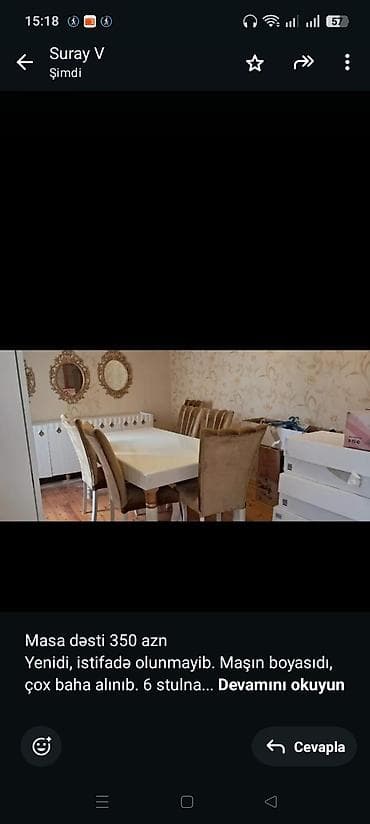 Masa dəsti 350 azn Yenidi, istifadə olunmayib. Maşın boyasıdı, çox