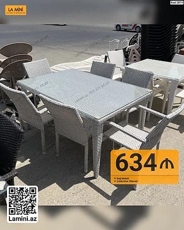 balkon masa: Bağ mebeli dəsti – Kod: 2874 - Material: toxuma rattan üslublu — 1