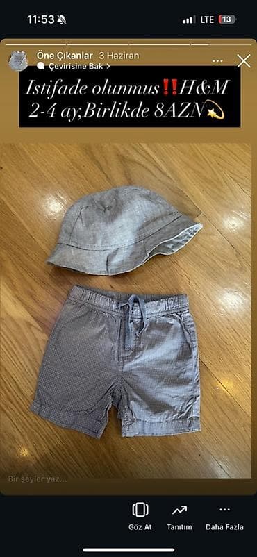 H&M körpə üçün yay dəsti - Ölçü: 2–4 ay - Tərkib: boz rəngdə