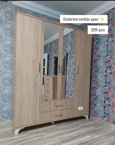 4 qapili dolab: Açılan, 4 qapılı Düz dolab, Qarderob, paltar dolabı — 1