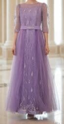 uzun yun donlar: Bənövşəyi rəngdə zərif ziyafət/libas paltarı. - Model: A-kəsim, ətəyi — 8