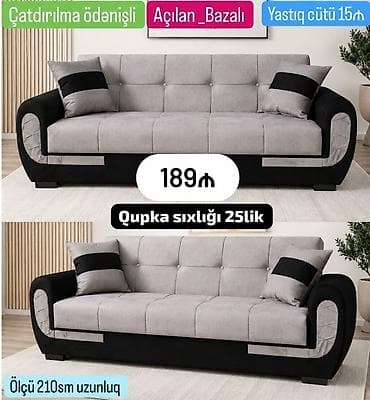 Açılan-bazalı divan - Rəng: açıq boz oturacaq və arxa hissə, qara