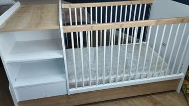 2 mərtəbəli çarpayı: Oğlan və qız üçün, İşlənmiş, Dördbucaq, Beşik, Dəst ilə, Matras ilə, Yellənmə mexanizmsiz — 1