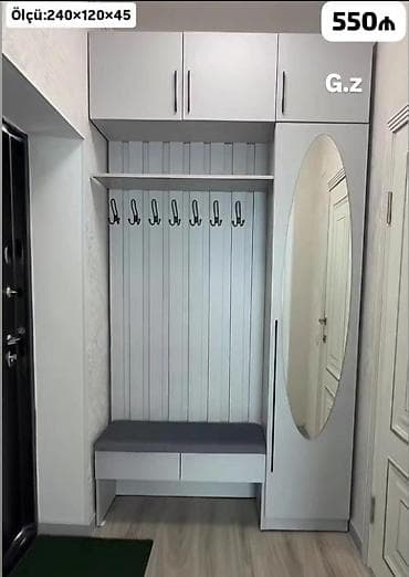 Yeni, 2 qapılı, Güzgülü, Boz, Digər material, Açılan, Düz dolab