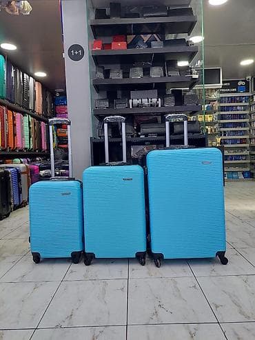 Çamadanlar: Səyahət çamadan dəsti – 3 ölçü, mavi - Dəst: 3 ədəd (kiçik, orta — 1