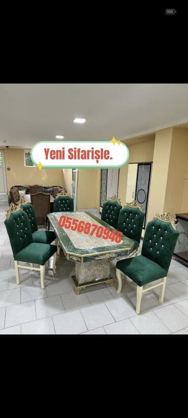 uşaq stol stul: Qonaq otağı üçün, Yeni, Açılmayan, Dördbucaq masa, 6 stul — 5