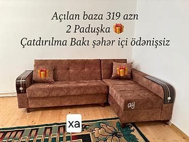 Künc divan – açılan baza funksiyalı. - Rəng: qəhvəyi - Material