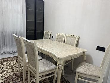 mərmər masa: Klassik üslubda yemək otağı dəsti - Komplekt: 1 masa + 6 stul - Rəng — 2