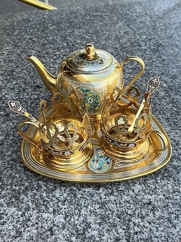 sap: Çay dəsti, rəng - Qızılı, Metal, 2 nəfərlik — 3