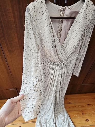 beden kremi: Zərif gecə paltarı - Rəng: açıq krem/ivori - Uzunluq: maxi, arxa — 5