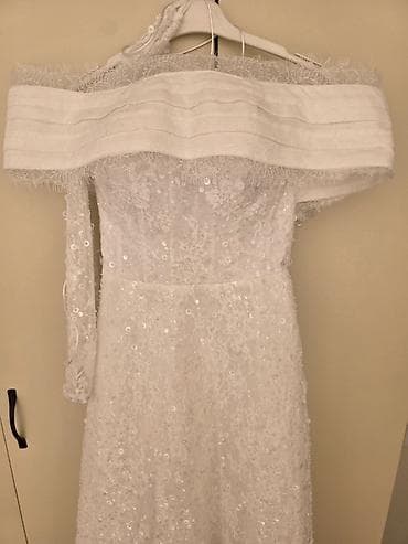 Свадебные платья и аксессуары: Ağ gəlinlik – zərif krujeva və payet işləməli - Model: “off-shoulder” — 5