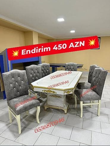 Qonaq otağı üçün, Yeni, Açılmayan, Dördbucaq masa, 6 stul