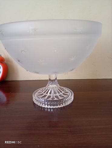Şüşə ayaqlı meyvə/qənnadı qabı - Material: matlaşdırılmış şüşə kasa — 4
