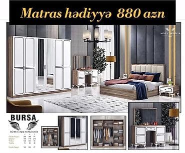 tualet qapisi: Bursa yataq otağı dəsti – Ağ mat/aciq həvəlli ceviz rəng kombinasiyası — 1