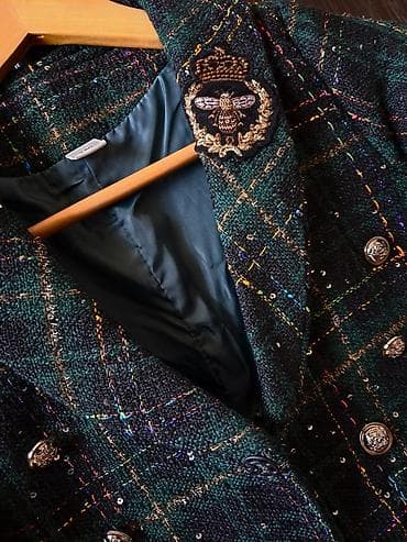 üst geyimi: Uşaq üçün iki parçalı tweed dəst - Üst: ikiqat düyməli, qara-yaşıl — 5