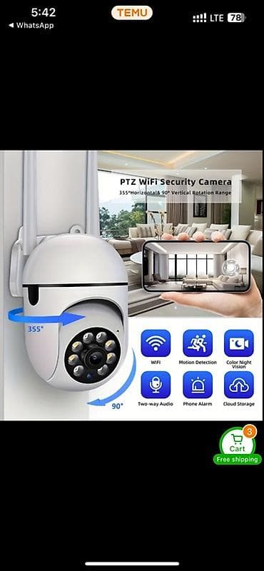 PTZ WiFi Təhlükəsizlik Kamerası - 355° üfüqi və 90° şaquli fırlanma