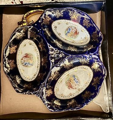 Mavi-kobalt rəngli bəzəkli porselen qəlyanaltı dəsti - 1 ədəd böyük