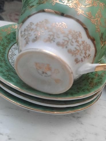 cay: Çay dəsti, rəng - Yaşıl, Farfor, 6 nəfərlik — 4