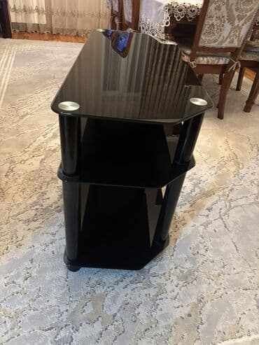 Столы и стулья: Прямой ТВ стенд, С полками, Стеклянный — 4