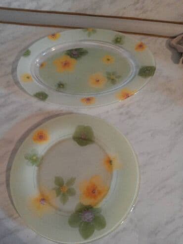 taxta boşqab: Boşqablar, 2 ədədli dəst, rəng - Sarı, Şüşə, Almaniya — 1