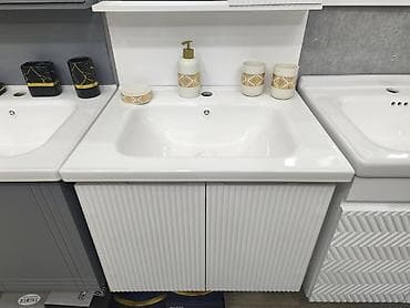 Vanna otağı üçün lavabo və şkaf dəsti - Minimalist dizaynlı ağ rəngli — 2