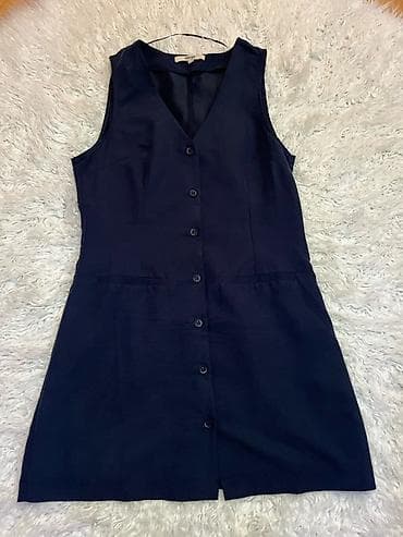 mini yubka: Qadın geyimi – tünd lacivərt qolsuz don/kimono-stil jilet-don - — 1