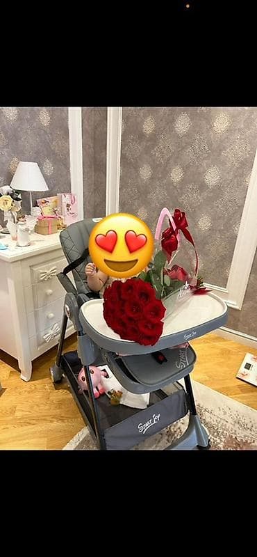 Uşaq yemək stulu – çoxfunksiyalı, tənzimlənən model - Rəng: boz -