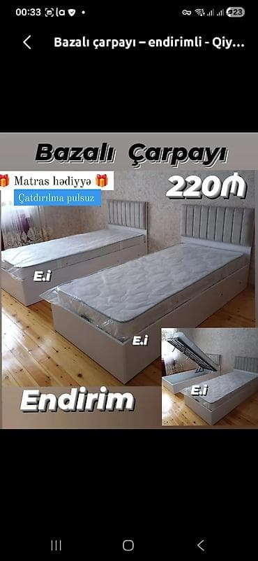 Bazalı tək nəfərlik çarpayı - Başlıq hissəsi vertikal tikişli, yumşaq