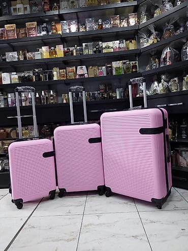 Çamadanlar: 3-lü Səyahət Çamadan Dəsti – çəhrayı - Ölçülər: kiçik, orta və böyük — 1