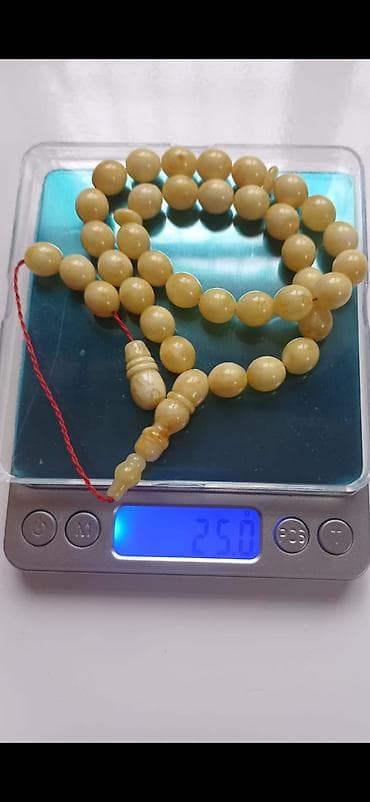 bujuteriyalar: Məhsul: süd rəngli kəhrəba muncuqlardan hazırlanmış təsbeh 100% — 3