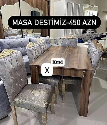 Masa dəsti – 450 AZN - Komplekt: 1 ədəd dikdörtqan formalı masa + 6