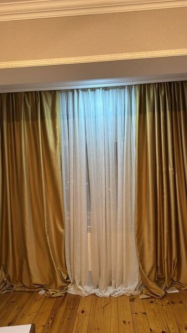 sadə pərdələr: Sade ve gözel! Yeniden seçulmir! Qızılı rəngdə pərdə dəsti - — 2