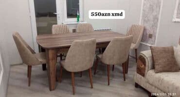 mətbəxt stol stulları: Qonaq otağı üçün, Yeni, Dördbucaq masa, 6 stul — 14