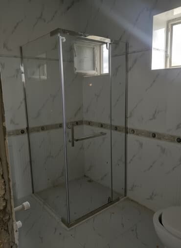 şəffaf: Şüşə duş kabinası - Forma: kvadrat, iki sabit panel və ön tərəfdə — 1