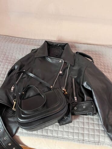 Qara rəngli dəst: Zara moto üslublu dəri görünümlü gödəkcə və uyğun lalafo.az -da Qara rəngli dəst: Zara moto üslublu dəri görünümlü gödəkcə və uyğun