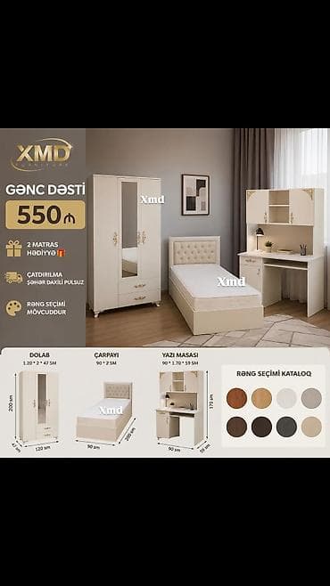 Gənc Dəsti – XMD Furniture Komplektin tərkibi: - Dolab: 120×47×200 at lalafo.az Gənc Dəsti – XMD Furniture Komplektin tərkibi: - Dolab: 120×47×200