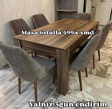 Taxta yemək masası dəsti – 6 stulla birlikdə. - Təbii ağac görünüşlü lalafo.az -da Taxta yemək masası dəsti – 6 stulla birlikdə. - Təbii ağac görünüşlü