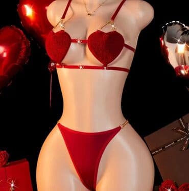 Qırmızı romantik iç geyim dəsti - 2 hissəli dəst: ürək formalı bralet lalafo.az -da Qırmızı romantik iç geyim dəsti - 2 hissəli dəst: ürək formalı bralet