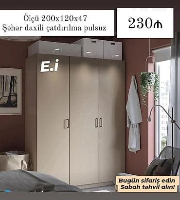 - Üç qapılı dolab - Ölçü: 200x120x47 sm - Sadə və modern dizayn lalafo.az -da - Üç qapılı dolab - Ölçü: 200x120x47 sm - Sadə və modern dizayn