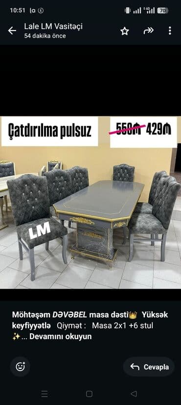 *Möhtəşəm _DƏVƏBEL_ masa dəsti*👑 *Yüksək keyfiyyətlə* Qiymət : Masa lalafo.az -da *Möhtəşəm _DƏVƏBEL_ masa dəsti*👑 *Yüksək keyfiyyətlə* Qiymət : Masa