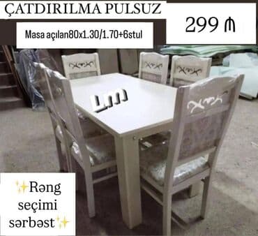 Masa dəsti MASA +6 STULL💥 Masa açılan : 80x1.30/1.70+6stul: 299₼ lalafo.az -da Masa dəsti MASA +6 STULL💥 Masa açılan : 80x1.30/1.70+6stul: 299₼