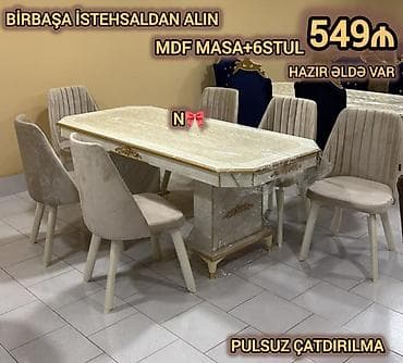 MDF yemək dəsti – masa + 6 stul - Zərif mərmər naxışlı, qızılı lalafo.az -da MDF yemək dəsti – masa + 6 stul - Zərif mərmər naxışlı, qızılı