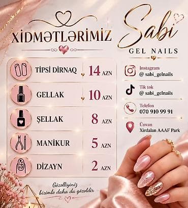 Sabi Gel Nails – Xidmətlər - Tipsi dırnaq – 14 AZN - Gellak – 10 at lalafo.az Sabi Gel Nails – Xidmətlər - Tipsi dırnaq – 14 AZN - Gellak – 10