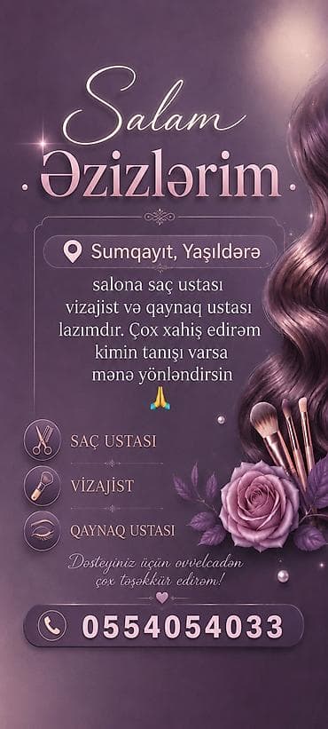 Sumqayıt, Yaşıldərə – gözəllik salonu üçün mütəxəssis axtarışı lalafo.az -da Sumqayıt, Yaşıldərə – gözəllik salonu üçün mütəxəssis axtarışı