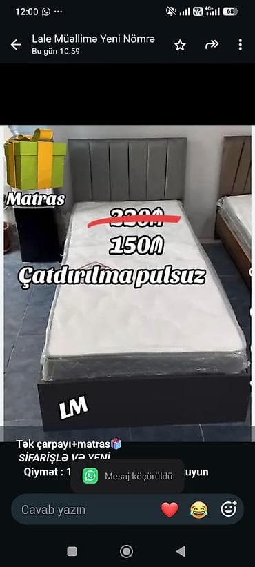 *Tək çarpayı+matras🎁* _*SİFARİŞLƏ VƏ YENİ*_ *Qiymət lalafo.az -da *Tək çarpayı+matras🎁* _*SİFARİŞLƏ VƏ YENİ*_ *Qiymət